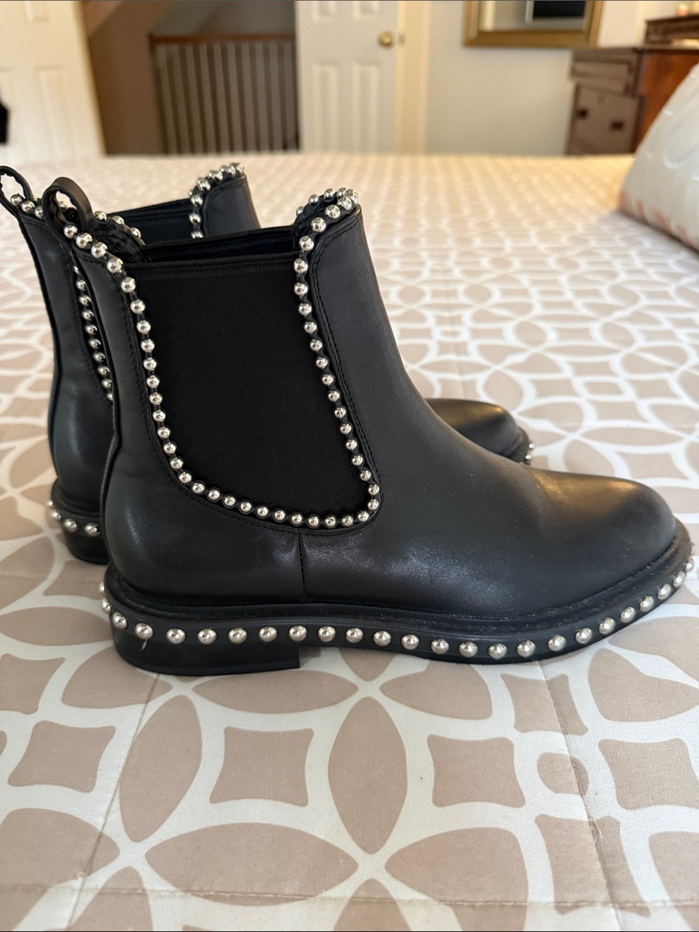 Black Studded Chelsea Combat Boots - Women's Moto Style